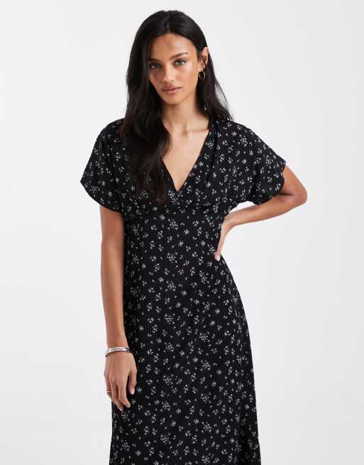 Brave Soul midi tea dress in black floral ditsy print, 3 of 4