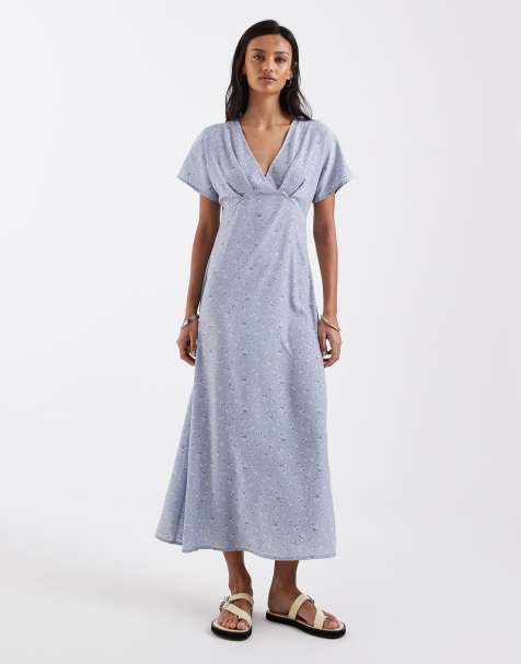 Brave Soul midi tea dress in blue floral ditsy print