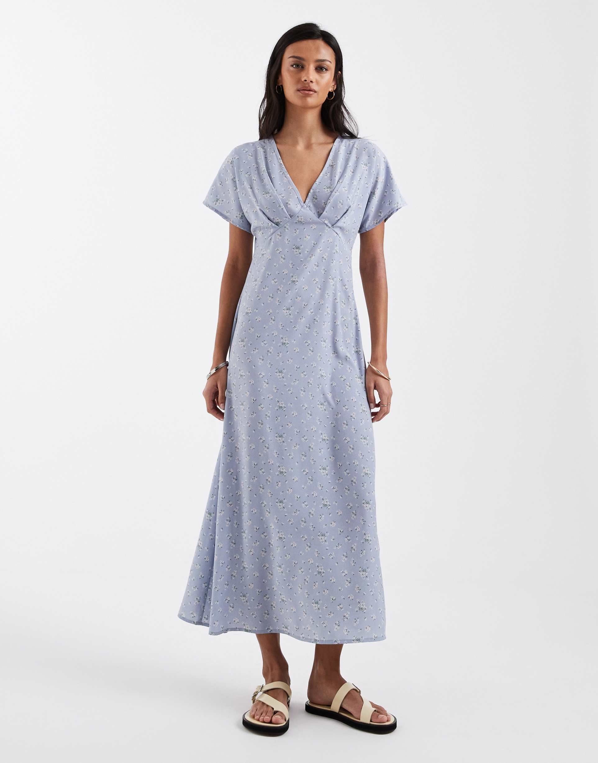 brave soul midi tea dress in blue floral ditsy print