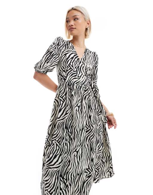 Brave Soul – Midi-Wickelkleid mit Zebraprint und Puffärmeln, 3 von 4