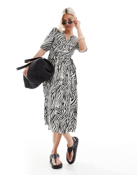 Brave Soul - Midi wikkeljurk met pofmouwen in zebraprint - view 1