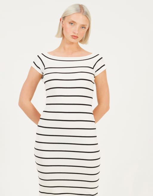 Brave Soul – Midikleid aus Baumwoll-Jersey in Weiß mit U-Ausschnitt, 3 von 3