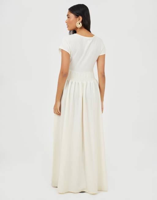 Brave Soul – Midikleid aus strukturiertem Jersey in Cremeweiß mit V-Ausschnitt und Bindedetail, 3 von 4
