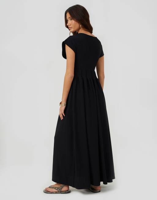 Brave Soul – Midikleid aus strukturiertem Jersey in Schwarz mit V-Ausschnitt und Bindedetail, 2 von 4