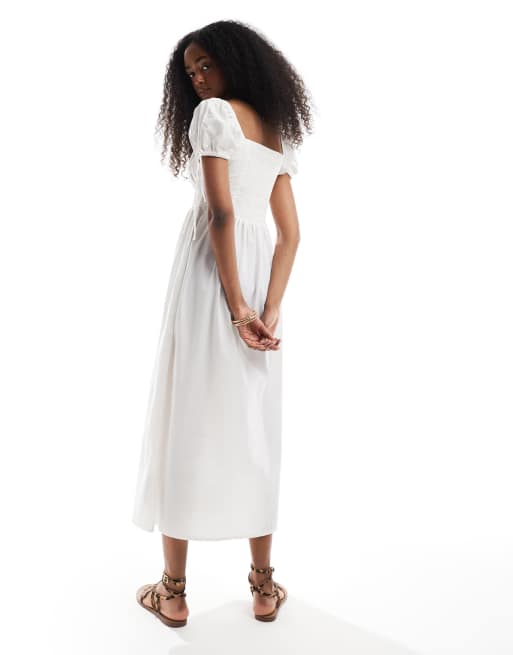 Brave Soul – Midikleid im Milchmädchen-Stil in Weiß mit eckigem Ausschnitt und Puffärmeln, 4 von 4