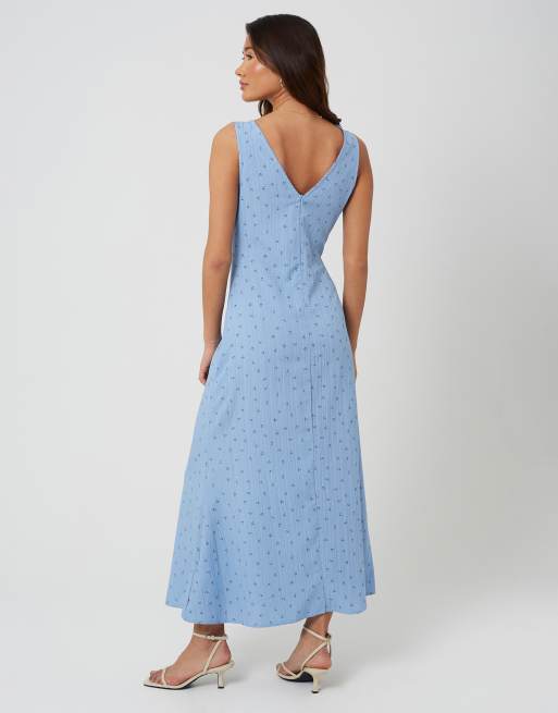 Brave Soul – Midikleid in Blau mit Blumenmuster, V-Ausschnitt und Riemchenträgern, 3 von 4