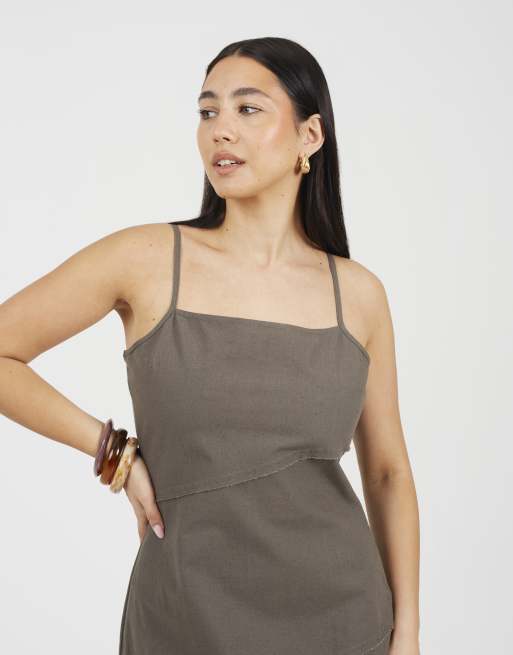 Brave Soul – Midikleid in Khaki mit Riemchenträgern und Einsätzen, 3 von 3