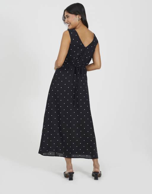 Brave Soul Midikleid mit Blumenmuster, V-Ausschnitt und schrägem Schnitt in Schwarz, 2 von 3