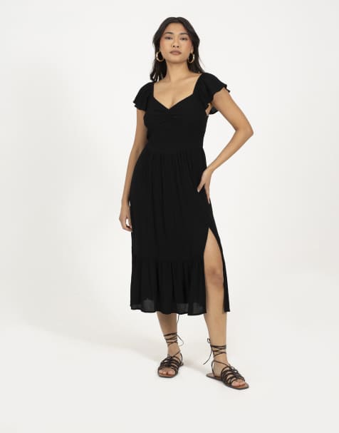 Brave Soul Midikleid mit Volantärmeln und Bustier in Schwarz - view 1