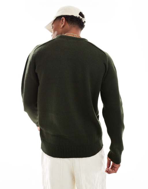Brave Soul midweight crew neck jumper in forest green, 3 of 4