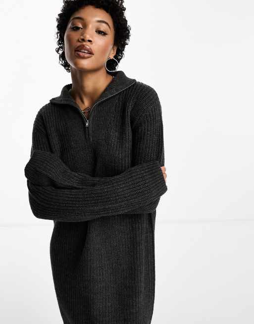 Brave Soul - Miles - Koksgrå sweaterkjole med kvart lynlås