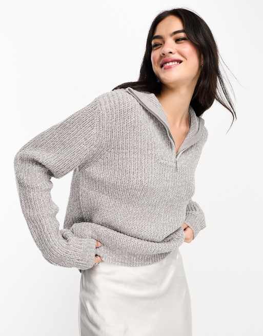 Brave Soul miley quarter zip jumper in grey