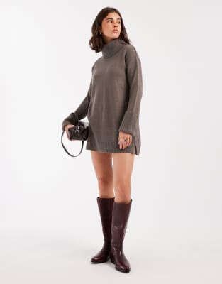 Brave Soul - Mini-Pulloverkleid in Anthrazitgrau mit Rollkragen