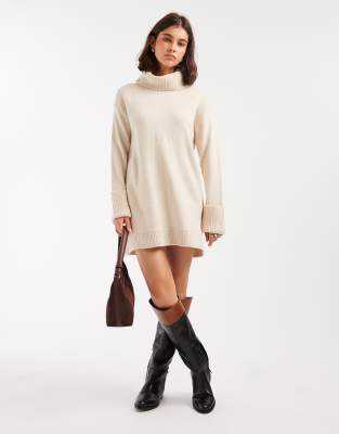 Brave Soul - Mini-Pulloverkleid in Hellbeige mit Rollkragen-Neutral