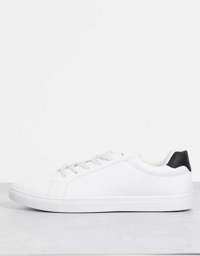 Brave Soul minimal lace up sneakers in white