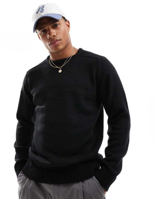 Brave Soul – Mittelschwerer Pullover in Schwarz mit Rundhalsausschnitt