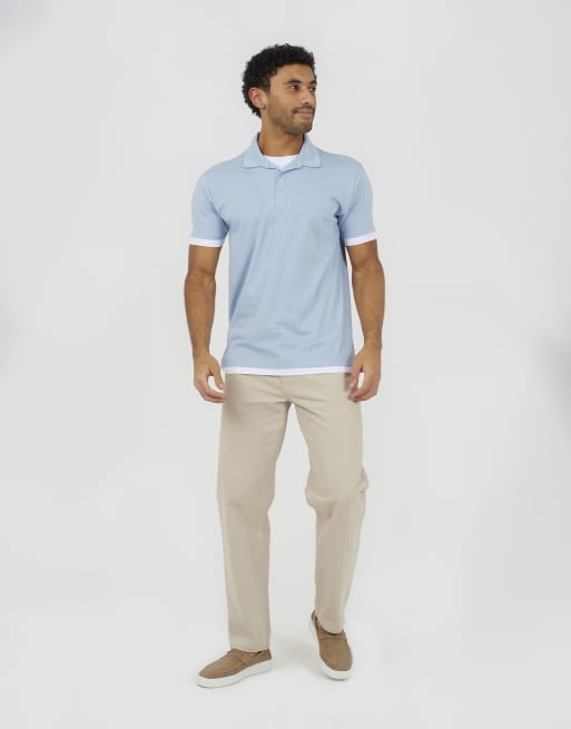Brave Soul Mock neck polo shirt in light blue, 3 of 4