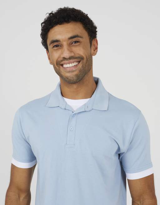 Brave Soul Mock neck polo shirt in light blue, 4 of 4