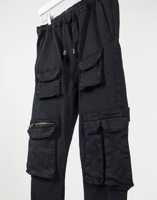 Brave Soul Cargo Pants With 3d Pockets in Black for Men