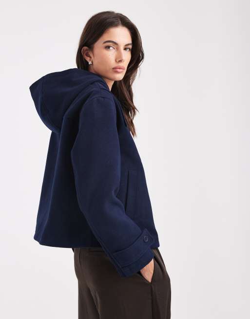 Brave Soul - Montgomery corto in lana sintetica blu navy con cappuccio, 4 di 4