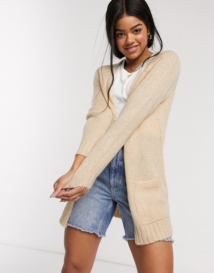 Brave Soul moodia cardigan with front pockets-Tan