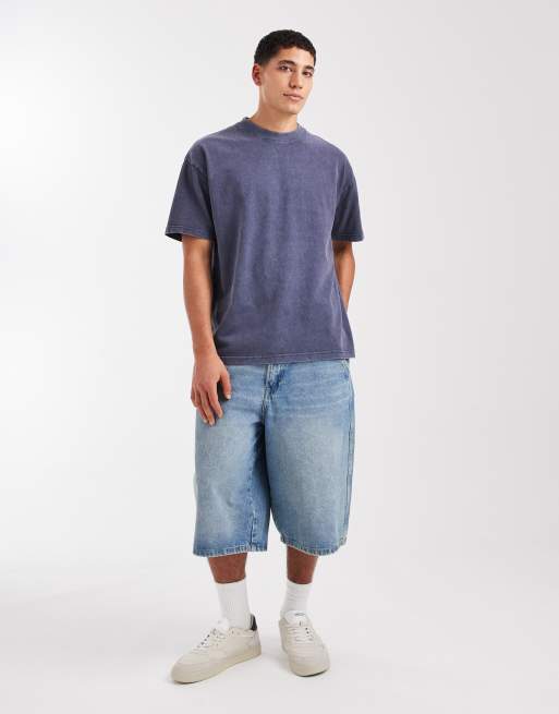 Brave Soul – Mörkblå, stentvättad t-shirt i oversize, 240g, 2 av 5