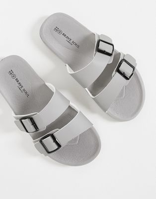 Brave Soul moulded double buckle sliders in grey