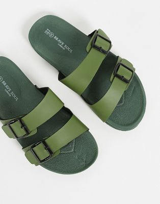 Brave Soul moulded double buckle sliders in khaki