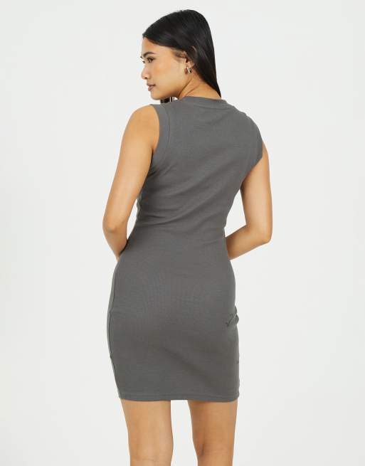 Brave Soul - Mouwloze bodycon mini jurk van geribbelde jersey in grijs, 3 van 4