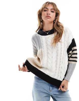 Brave Soul multi colour chunky knit patchwork jumper