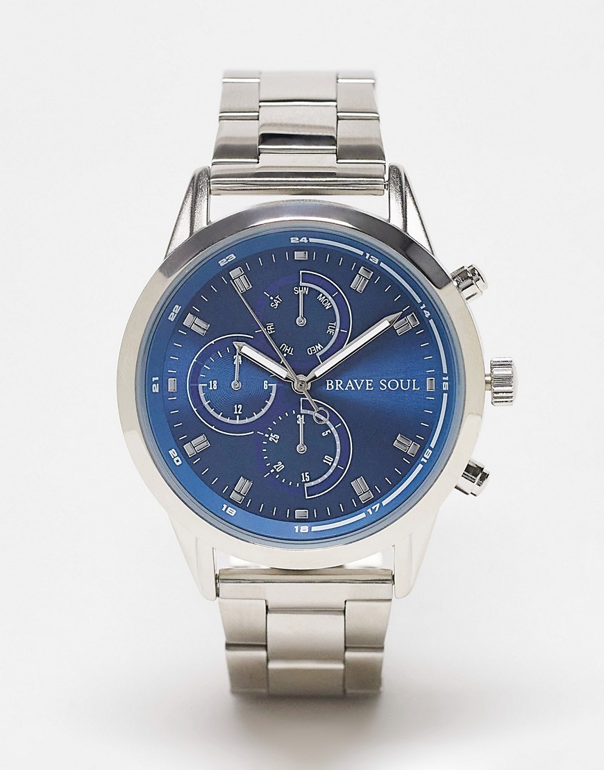 Brave Soul Multi-dial Chunky Strap Watch In Silver And Blue