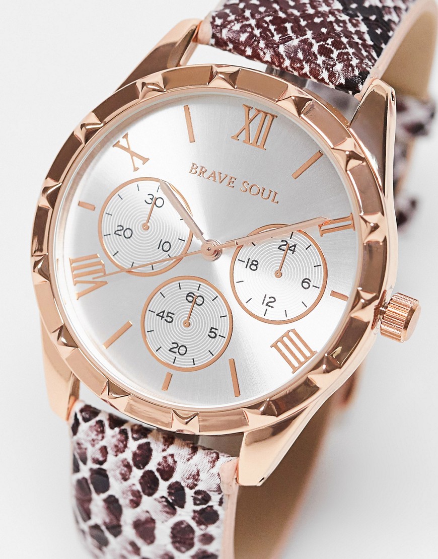 Brave Soul multi-dial watch in faux snakeskin and rose gold