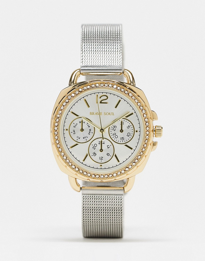 Brave Soul multi-dial watch in two tone silver and rose gold