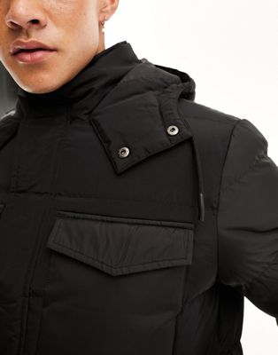 Brave Soul multi pocket puffer jacket in black | ASOS
