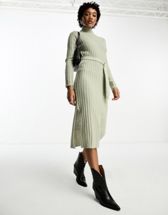 Miss Selfridge brushed knit rib fold over midaxi dress with high