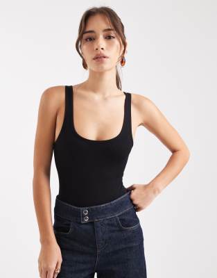 Brave Soul - Nahtloser Body in Schwarz mit Tanga-Schnitt und eckigem Ausschnitt
