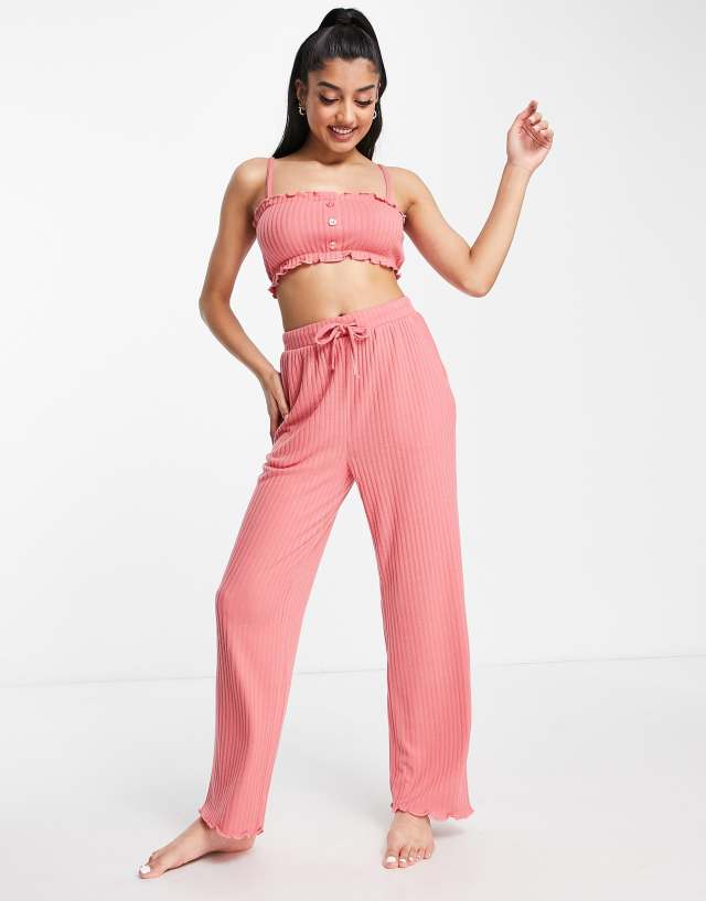 Brave Soul nancy crop cami long lounge set in rose