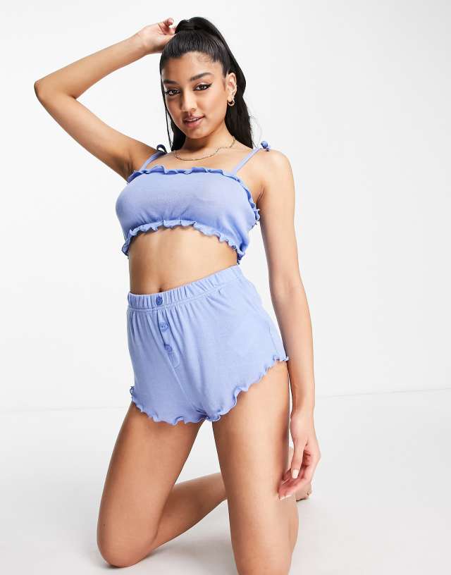 Brave Soul nat bandeau short lounge set in blue