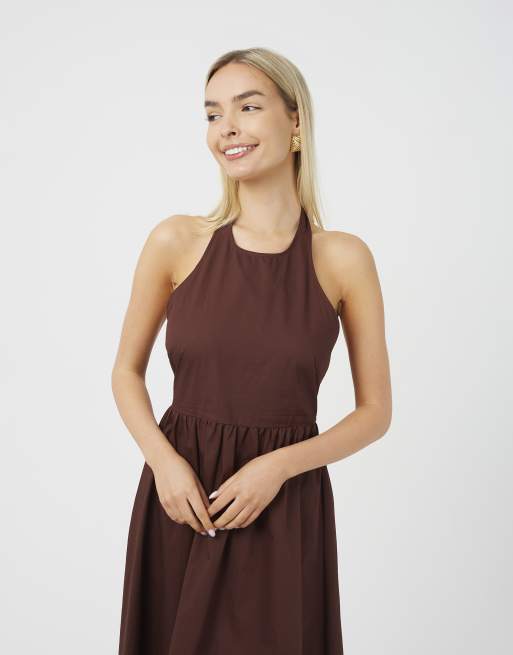Brave Soul – Neckholder-Maxikleid in Schokobraun mit A-Linien-Schnitt, 3 von 4