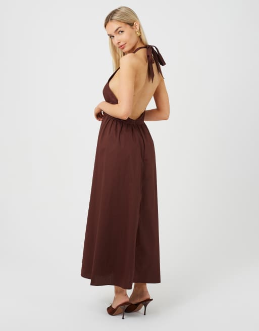 Brave Soul – Neckholder-Maxikleid in Schokobraun mit A-Linien-Schnitt, 4 von 4