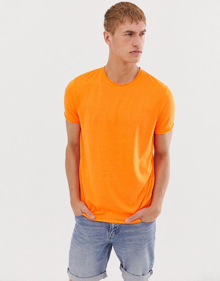 Brave Soul neon raw edge t-Shirt-Orange