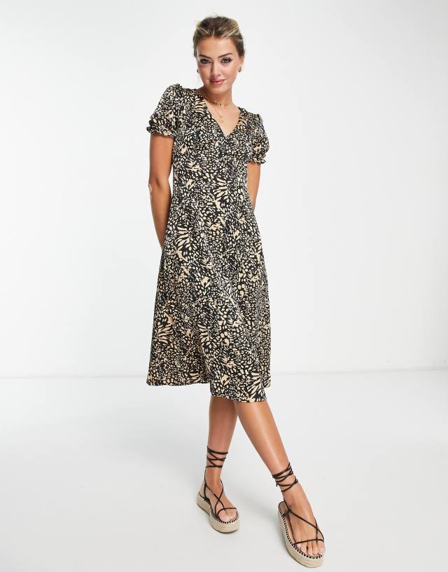 Brave Soul - nia midi dress in brown animal print