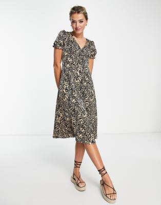 Brave Soul - Nia - Midikleid mit Animalprint in Braun-Schwarz