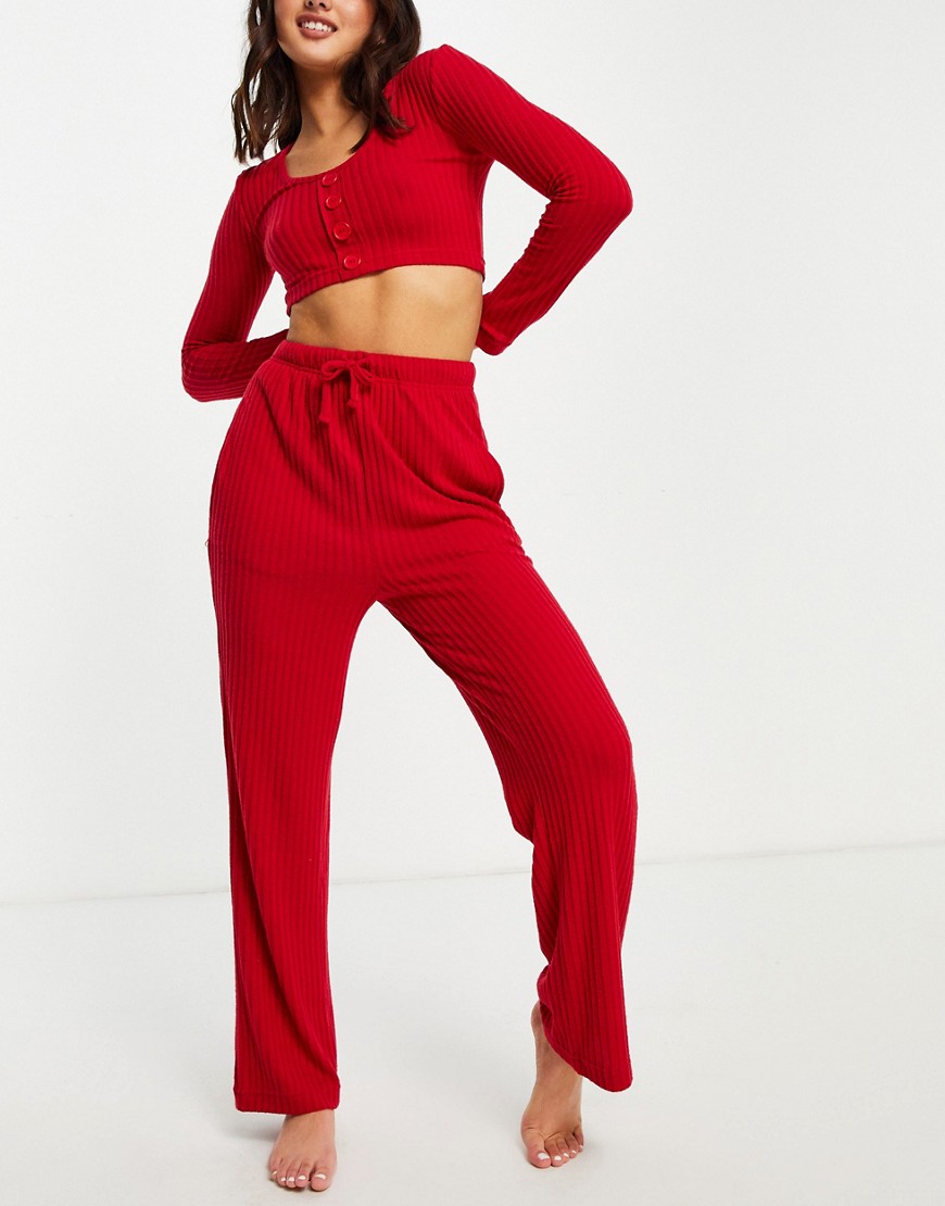 Brave Soul Noon ribbed lounge set in red