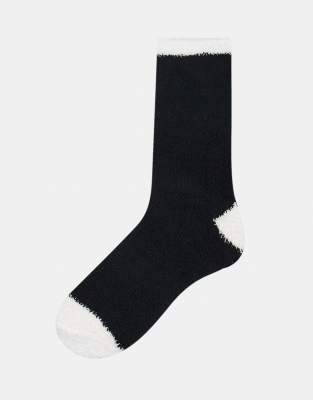 Brave Soul Novelty Fluffy Panda Bed Socks And Eye Mask With Ears In Black