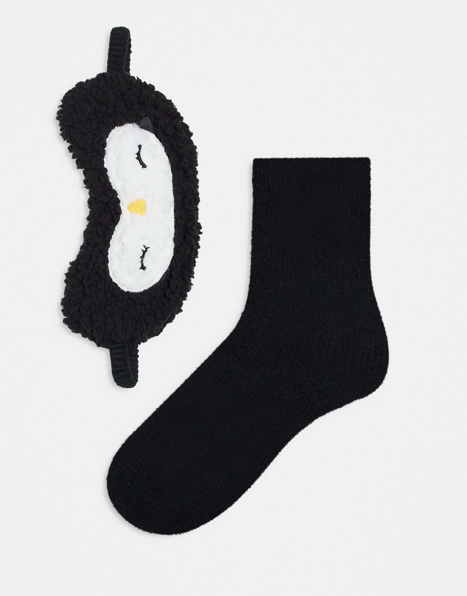 Новинка Brave Soul - носки для сна с пушистым пингвином и маска для глаз в черно-белом исполнении