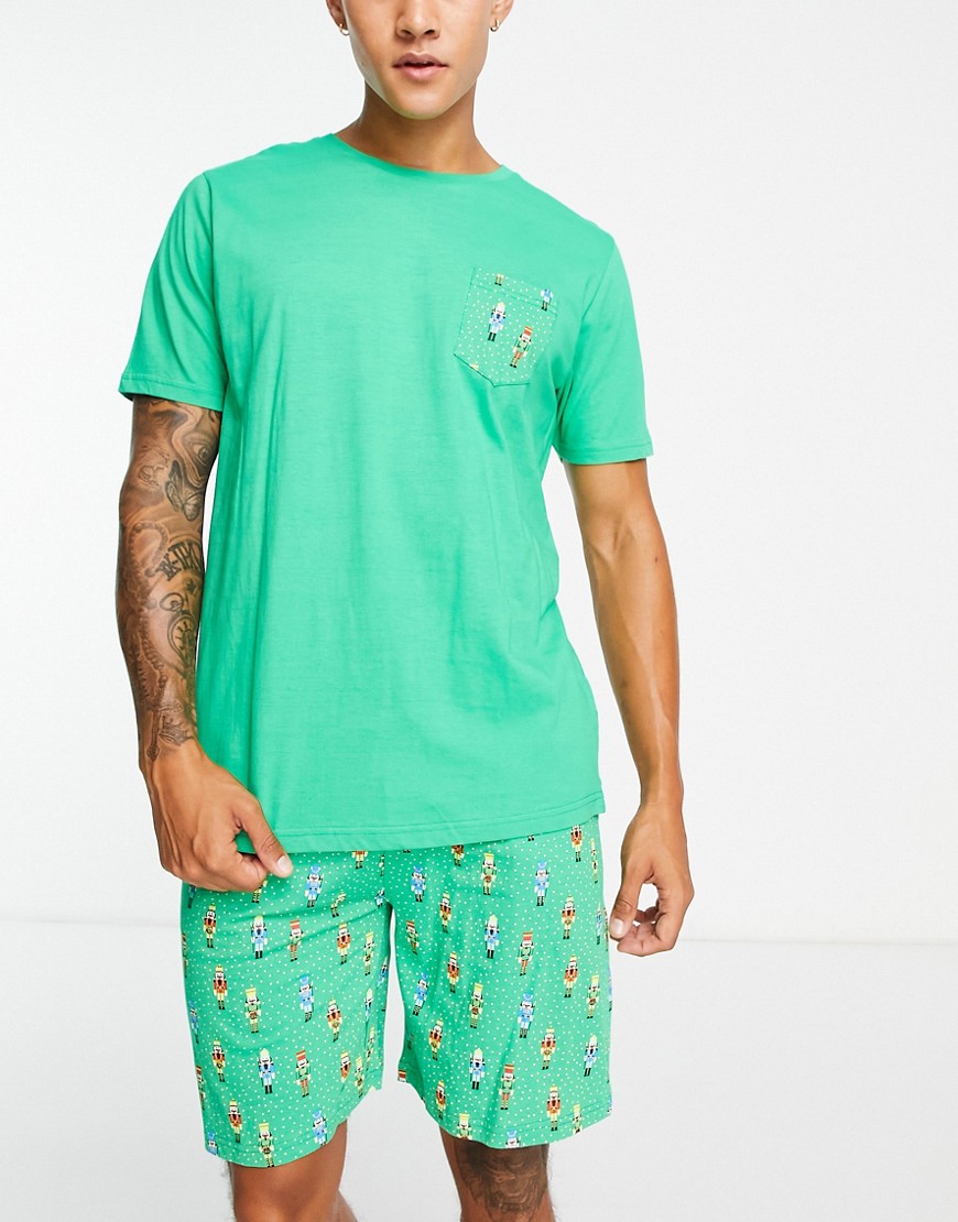 Brave Soul Nutcracker Short Pajama Set In Green