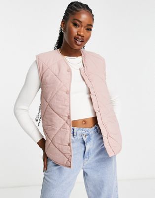 Brave Soul nutland quilted diamond gilet in pink