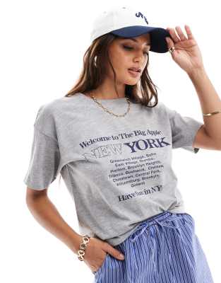 Brave Soul - NYC - Bedrucktes T-Shirt in Grau