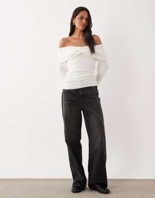 Brave Soul off shoulder jumper in cream with bardot detail, 2 of 4